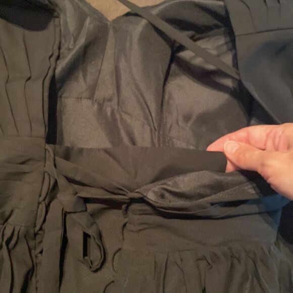 Women’s Black Full Length Chiffon V-Neck Corset Back Dress Leg Split Size 12 - Picture 14 of 14